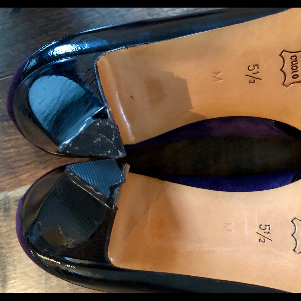 BALLY Purple Suede/Black Leather Kitten Heels - Picture 7 of 7